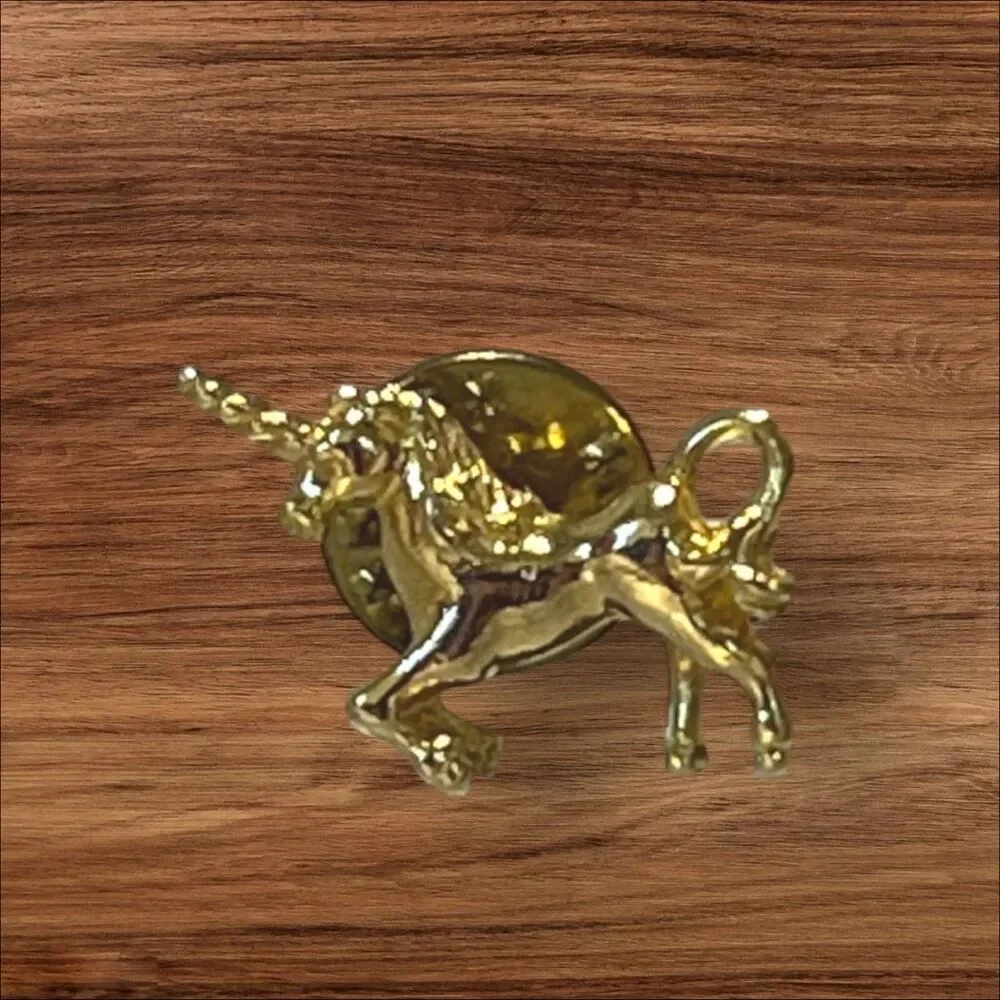 Gold Tone Rearing Unicorn Tack Lapel Pin Fantasy Horse 3/4 Inch